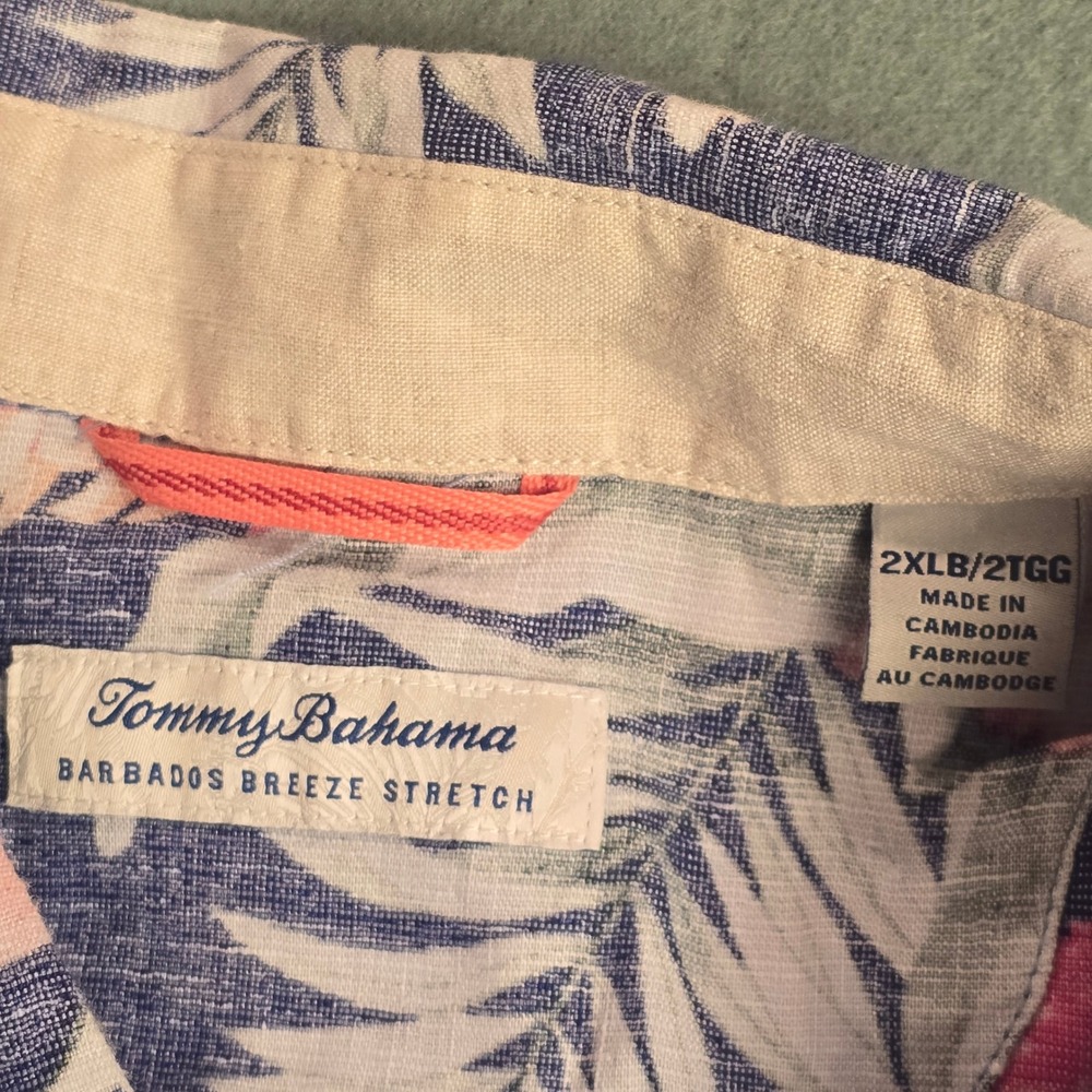 Tommy Bahama Barbados Breeze Stretch Linen Floral Shirt Blue Pink Mens 2XLB - Picture 3 of 16
